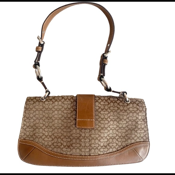 COACH Mini Signature 7075 Beige Leather Canvas Flap Shoulder Bag Authentic - Picture 14 of 16